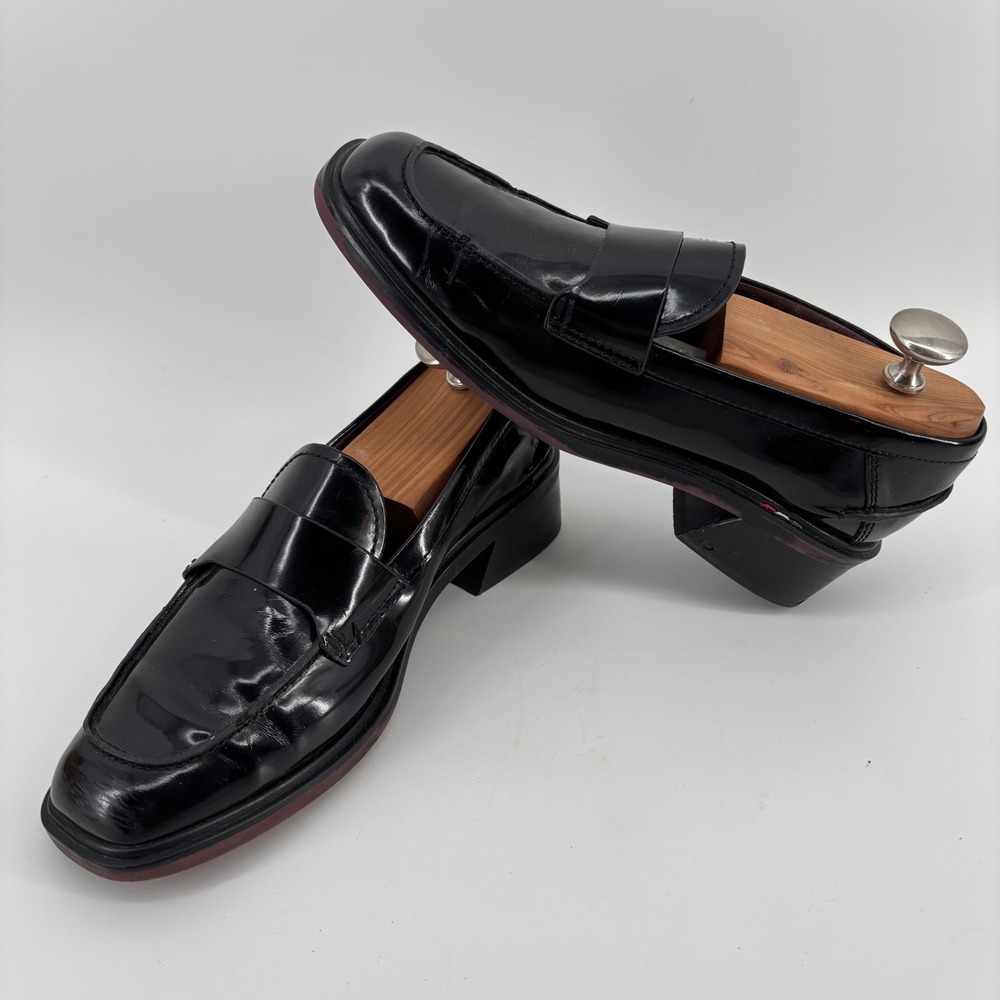 Sarto Gabriella Loafers Womens 9.5M Black Leather Block Heel Square Toe